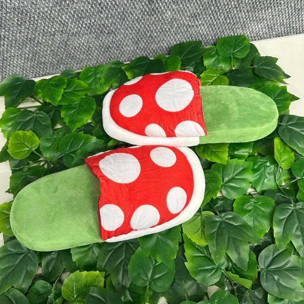 Super Mario Mushroom Plush Slide Slippers Red White Green